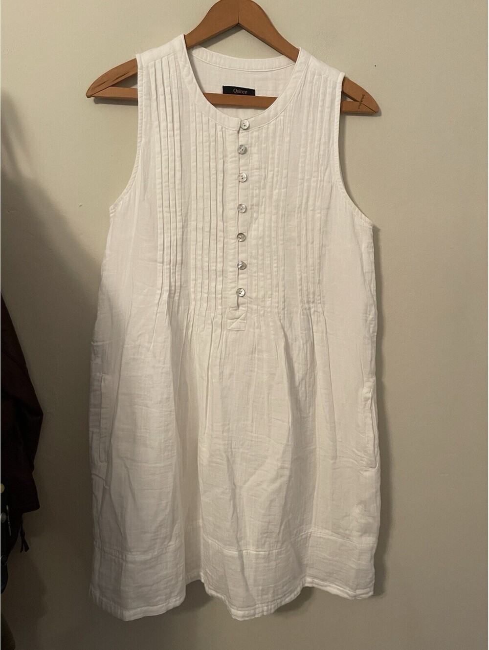 Quince 100% European Cotton Gauze Sleeveless Swing Dress White Small S